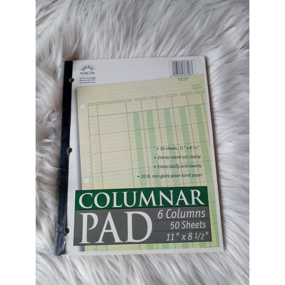 Norcom Columnar Ledger Pad 6 Columns 8.5" x 11" Letter Size 50 Sheets